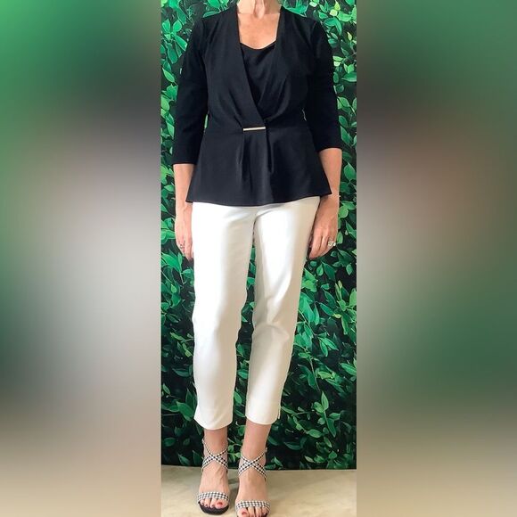 ✨ WHBM Layered Look V-Neck Blouse w/ Silver Bar – 3/4 Sleeve, Size L - Picture 2 of 8